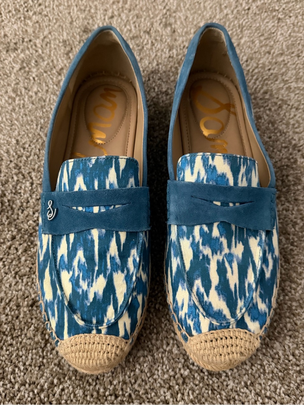 Sam Edelman Blue and Cream Espadrille Loafers - Picture 2 of 7